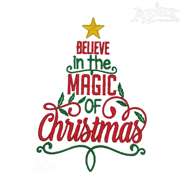 Believe Christmas Magic Tree Embroidery Designs