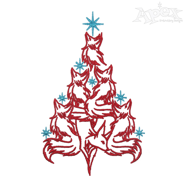Fox Christmas Tree Embroidery Designs