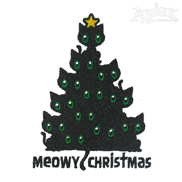 Meow Christmas Tree Embroidery Designs