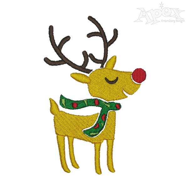 Christmas Reindeer with Green Scarf Embroidery Designs