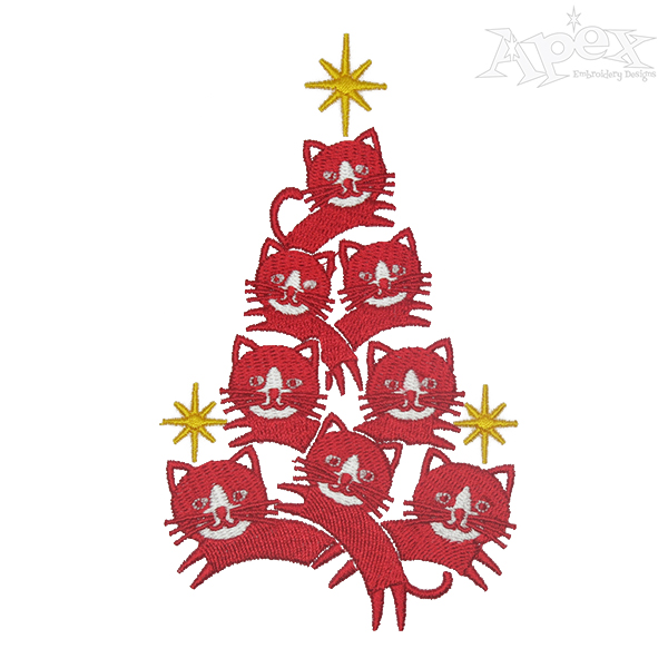 Cat Christmas Tree Embroidery Designs