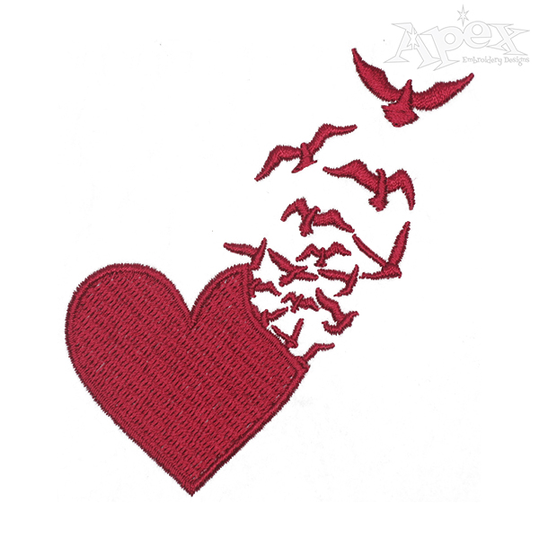 Heart Birds Embroidery Design