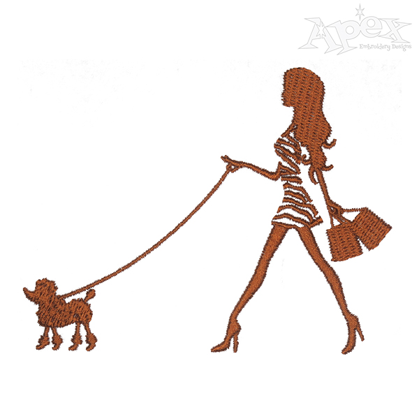 Girl with Poodle Embroidery Design
