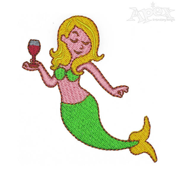 Mermaid with Wine Embroidery Designs