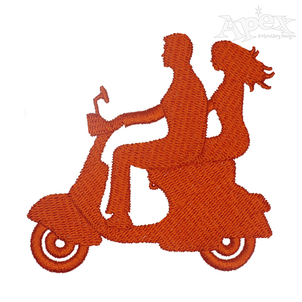 Couple on Vespa Embroidery Design