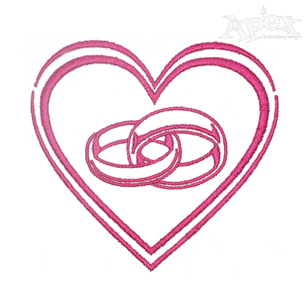 Wedding Couple Rings in Heart Embroidery Design