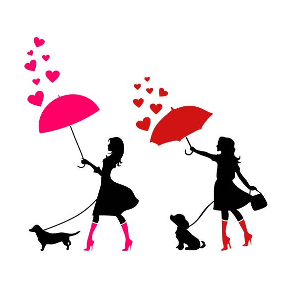 Happy Lady with Dog and Umbrella SVG Cuttable Design