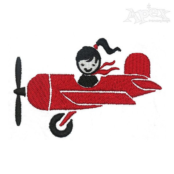 Airplane Girl Embroidery Design