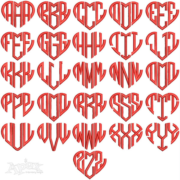 Heart Tail Monogram Embroidery Fonts