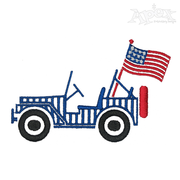 US Flag Jeep Embroidery Design