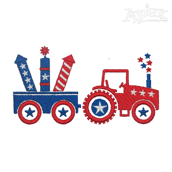 Fourth of July Tractor Embroidery Design