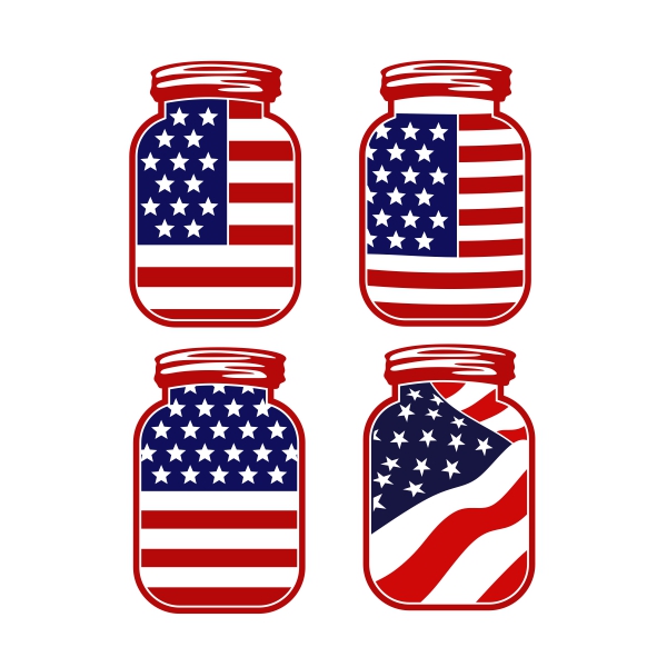 USA American Flag Mason Jars SVG Cuttable Design