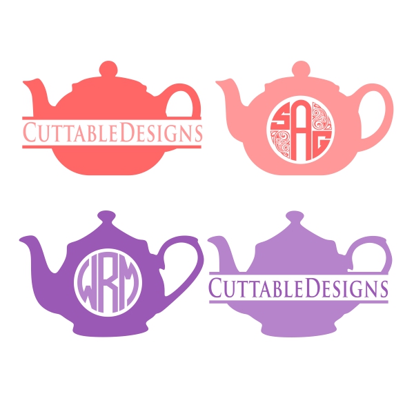 Tea Pot Monogram and Split SVG Cuttable Frame