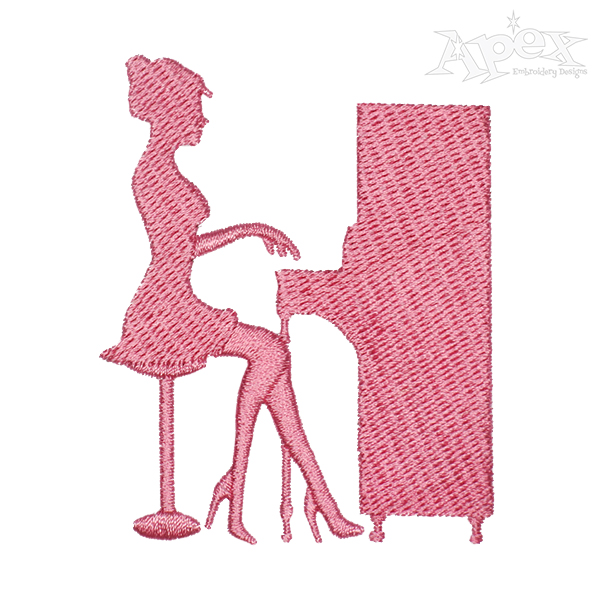Girl Playing Piano Embroidery Design