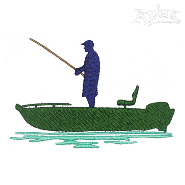 Bass Boat Fishing Embroidery Design