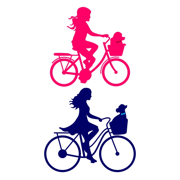 Bicycle Girl with Puppy Dog SVG Cuttable Design