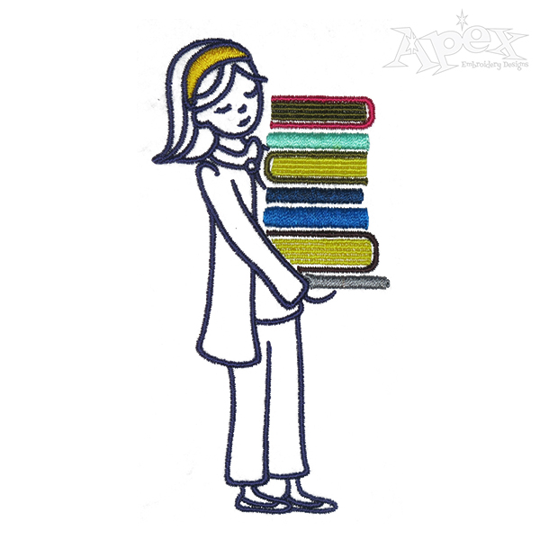 Girl Holding Books Embroidery Design