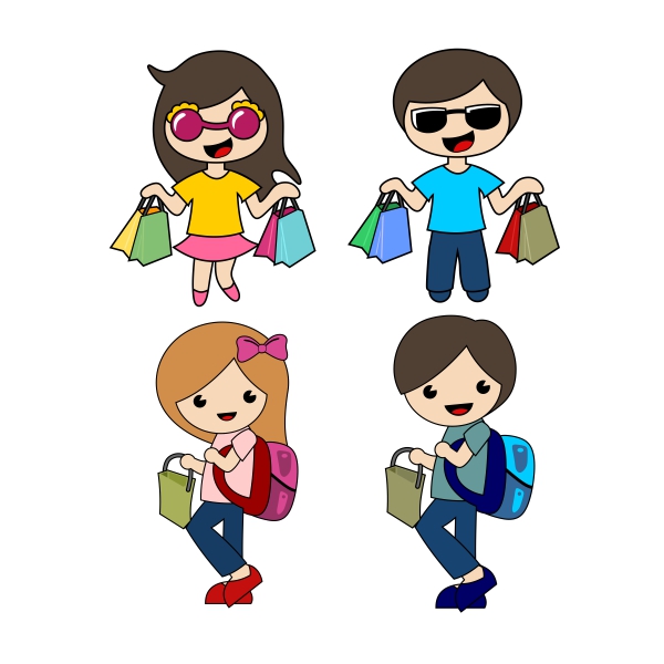 Shopping Boy and Girl Kid SVG Cuttable Design