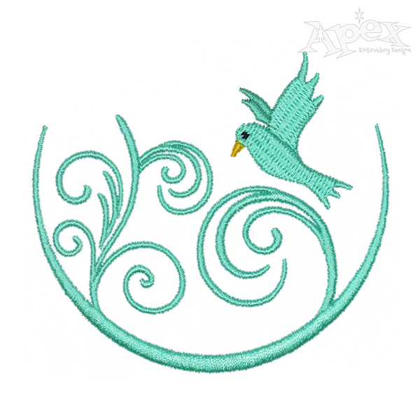 Swirling Bird Embroidery Design