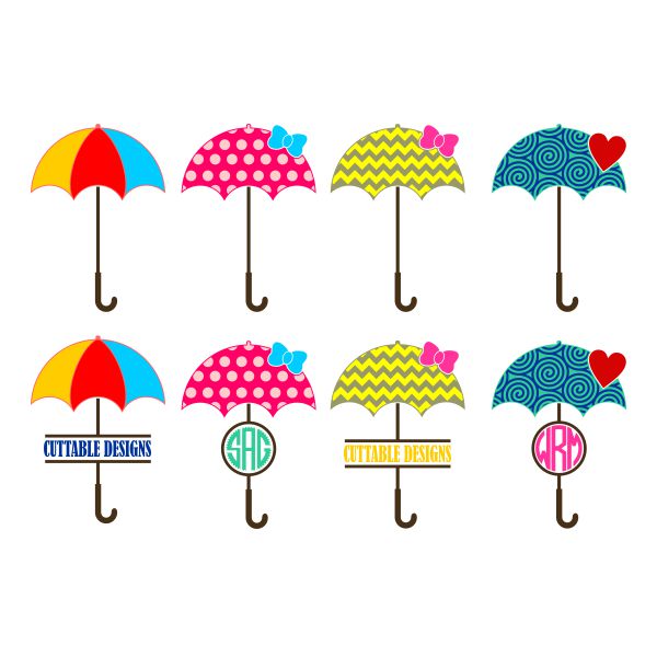 Umbrella Pack SVG Cuttable Design and Monogram and Split Frame