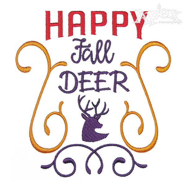 Happy Fall Deer Embroidery Design