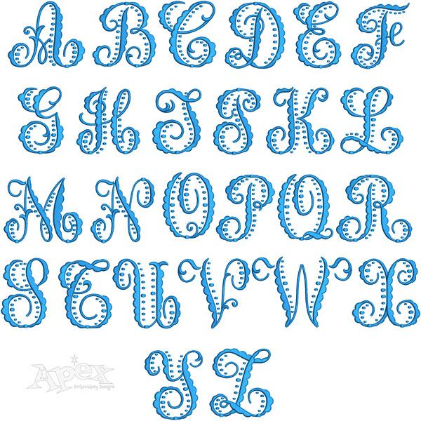 Gemma Scallop Monogram Embroidery Font