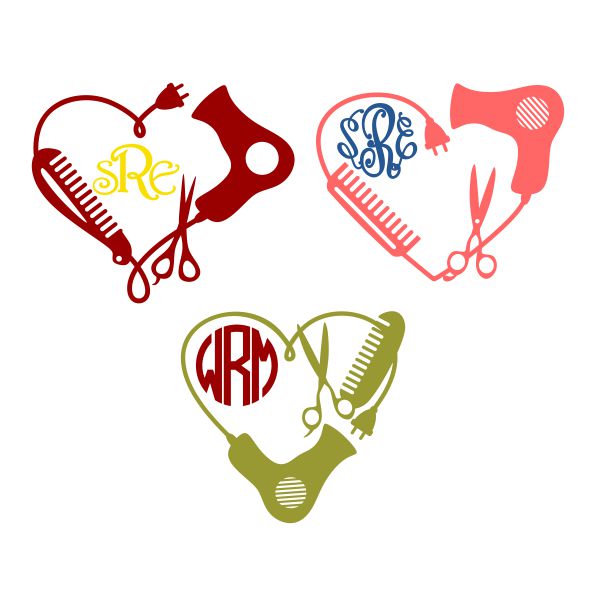 Hairdresser Heart Monogram SVG Cuttable Frame and Design