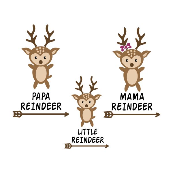 Papa Mama and Little Reindeer Family SVG Cuttable Design