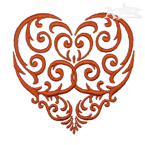 Flourish Outline Heart #2 Shaped Machine Embroidery Design