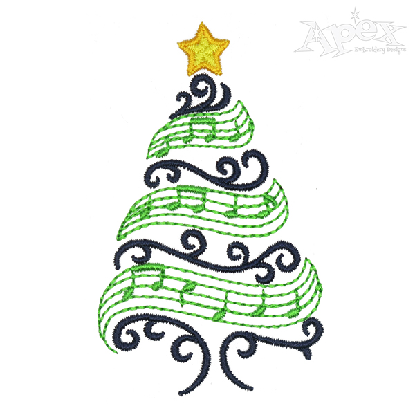 Music Christmas Tree Embroidery Design