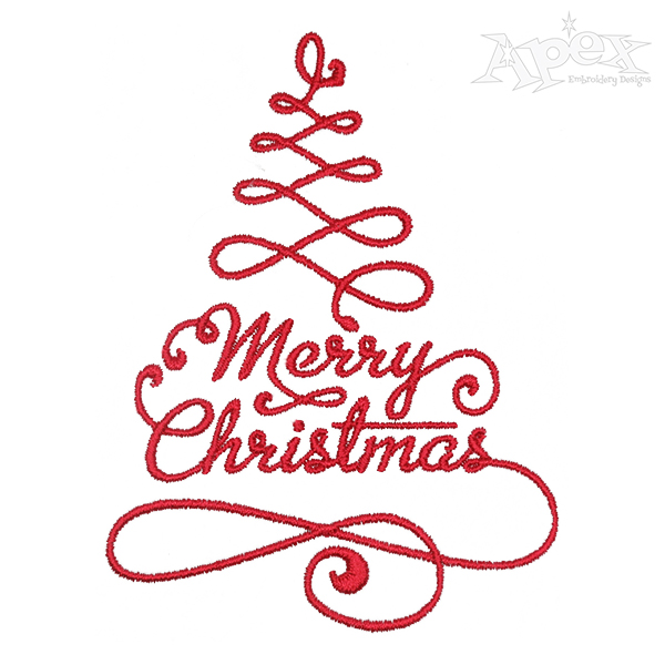 Merry Christmas Swirl Tree Embroidery Design