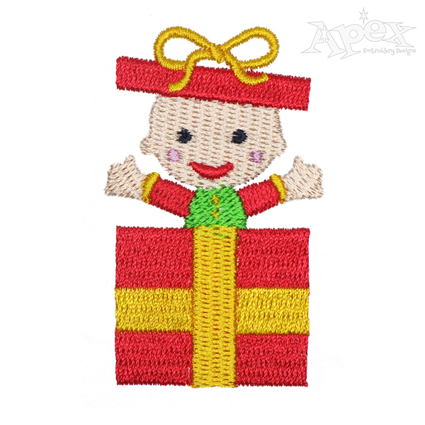 Baby in Gift Box Embroidery Design