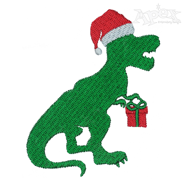 Christmas T-Rex Holding Present Embroidery Design