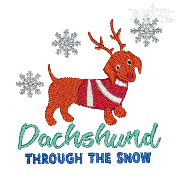 Dachshund Through The Snow Embroidery Design