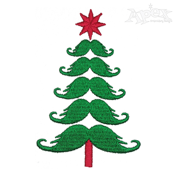 Mustache Christmas Tree Embroidery Design