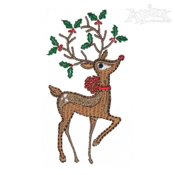 Holly Deer Embroidery Design