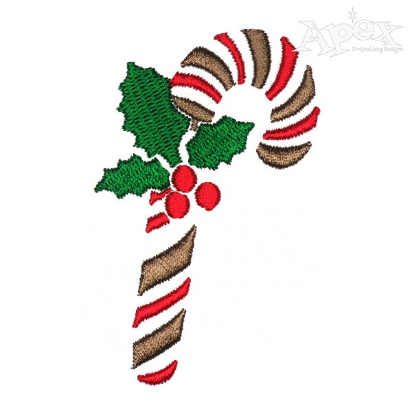 Christmas Holly Candy Cane Embroidery Design