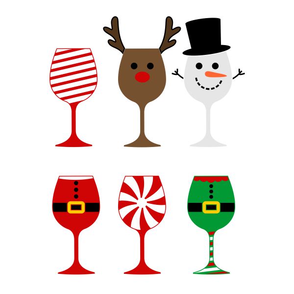 Christmas Wine Glasses SVG Cuttable Design