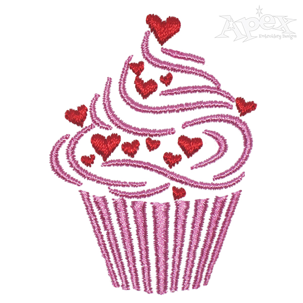 Love Hearts Cupcake Embroidery Design