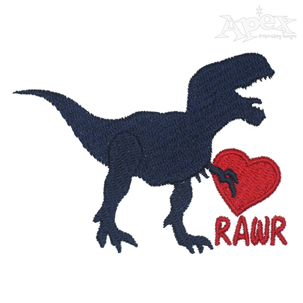 T-Rex Dino Dinosaur Heart Rawr Embroidery Design