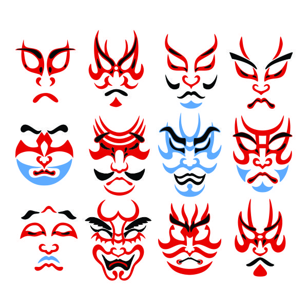Japanese Kabuki Makeups Faces SVG Cuttable Design