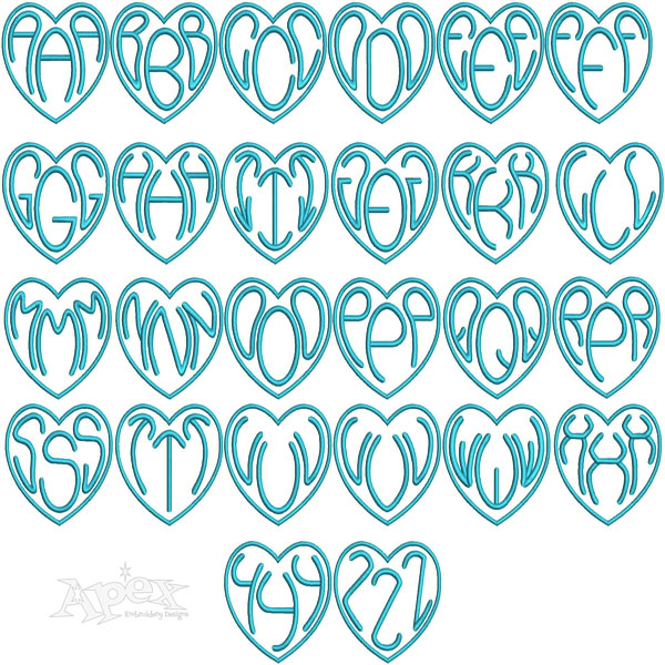 Round Heart Monogram Embroidery Font