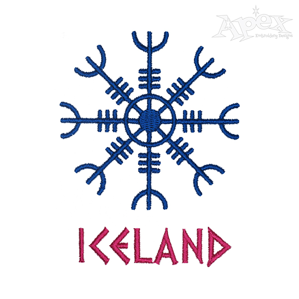 Iceland Flag and Snowflake Embroidery Design