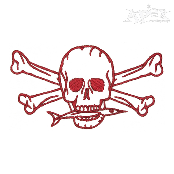 Skull Crossbones with Fish Embroidery Design