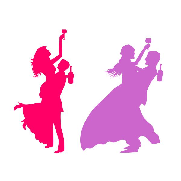 Wedding Couple Dancing and Drinking Wine SVG Cuttable Design