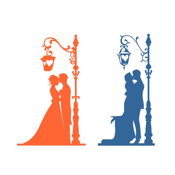 Wedding Bride and Groom with Street Lamp SVG Cuttable Design
