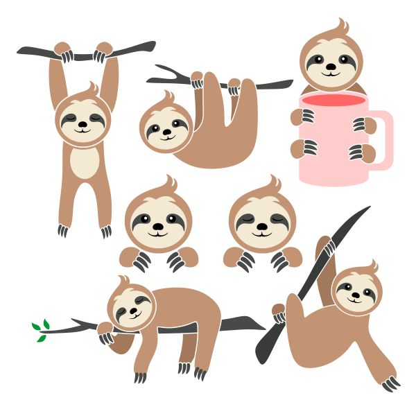 Cute Sloth Pack SVG Cuttable Design