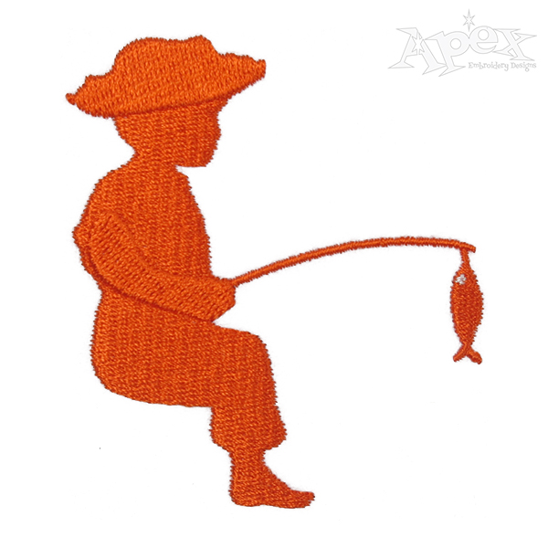 Fishing Kids Silhouette Embroidery Design