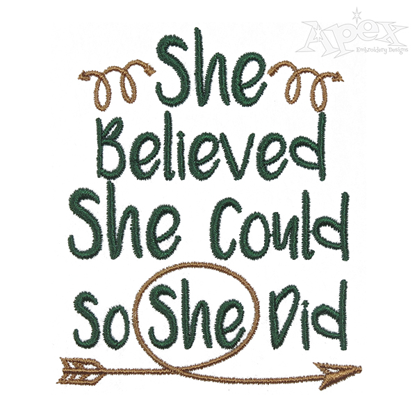 She Believed Graduation Embroidery Design
