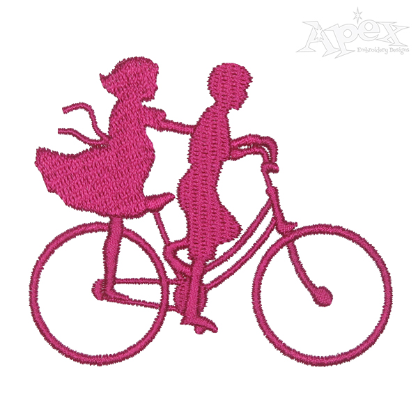 Young Love Couple on Bicycle Embroidery Design